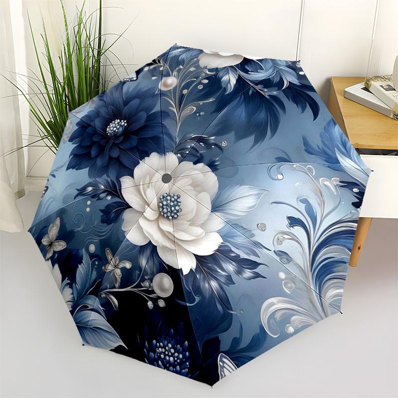 1pc Elegant Floral Pattern and Butterflies Umbrella with Plastic Handle,Suitable for All Seasons Umbrellaptys26047