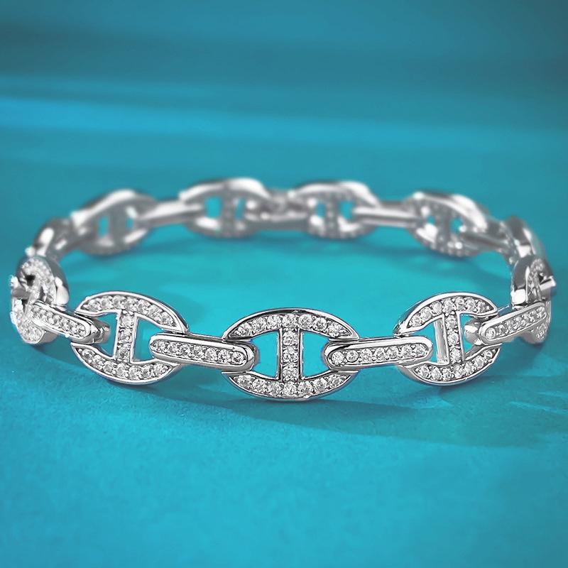

Xiancan 2024 S925 Silver Pig Nose Diamond Bracelet - Stylish Mingyuan Fashion Size 17 cm