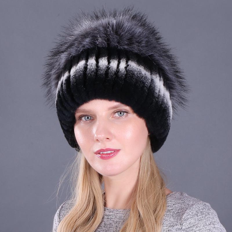 Women's Winter Korean Style Rex Rabbit Faux Fur Hat with Ear Protection