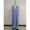 New Women's Abstract Print Sleeveless V-Neck Maxi Dress, Flowy Bohemian Long Dress for Summer Beach & Party