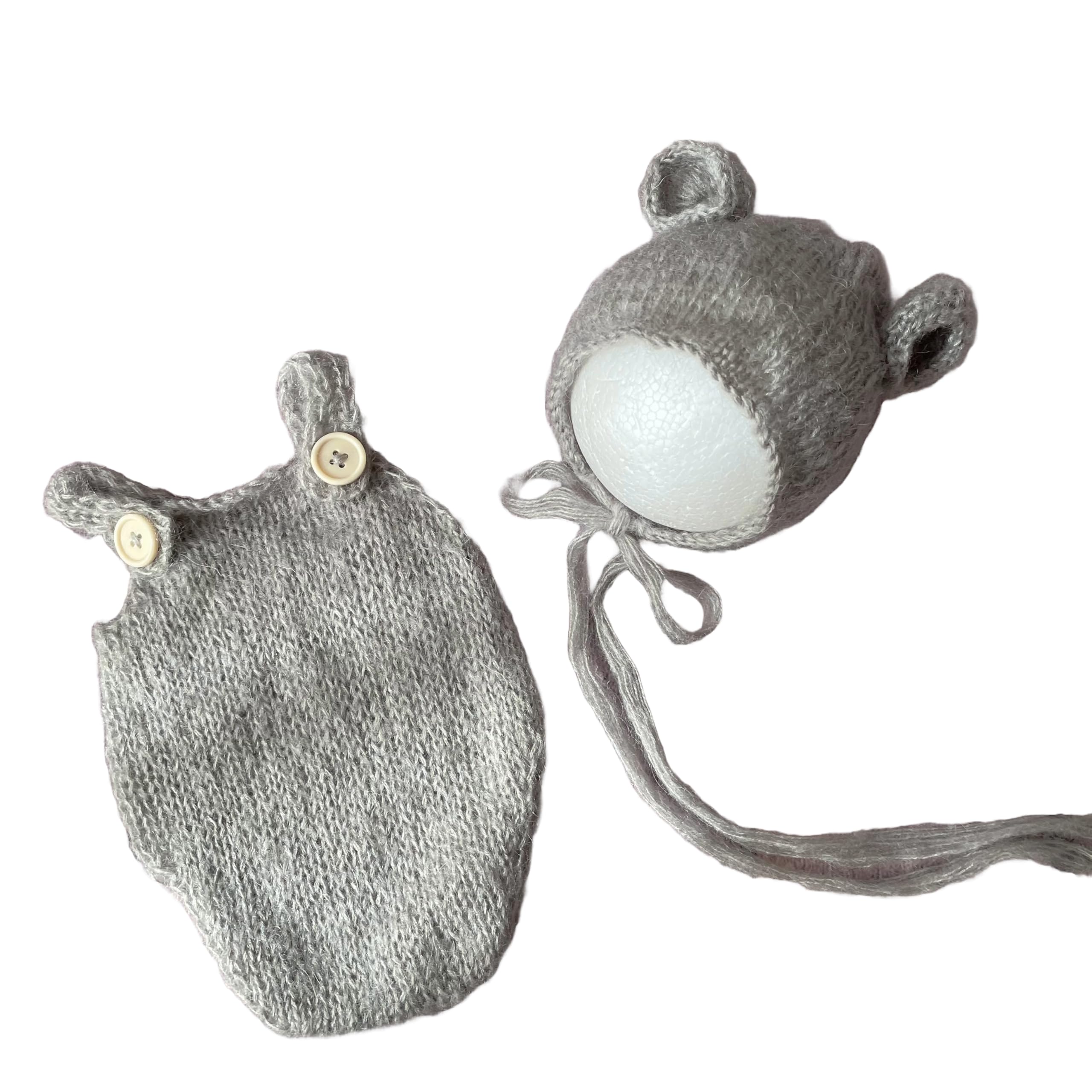 

Baby knit outfit bear ear bonnet hat and for newborn photo half 100th day celebration for 6 months [NANA s shop] set, overalls, shoot, beige, white,