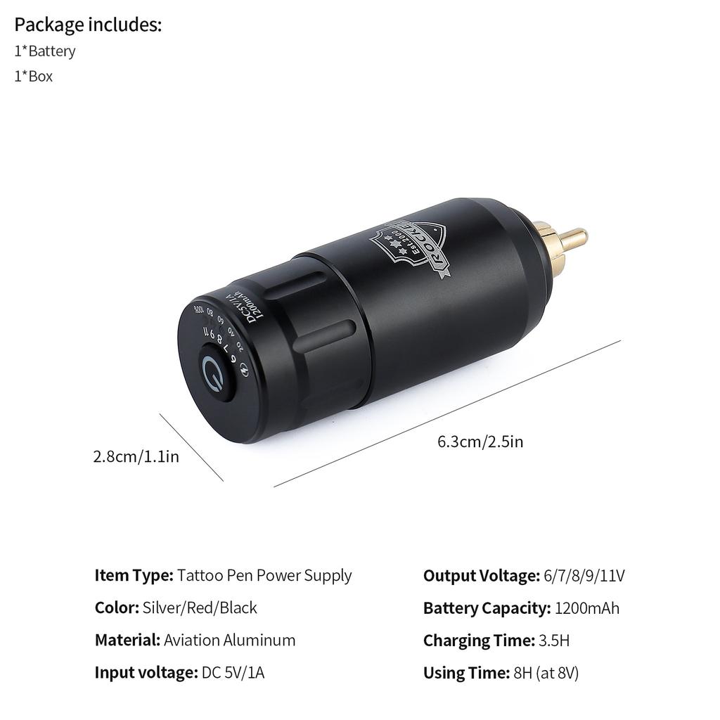 1200mAh Wireless Rocket Tattoo Power Supply RCA Connector For Tattoo Rotary Machine Pen Voltage Display Type-C
