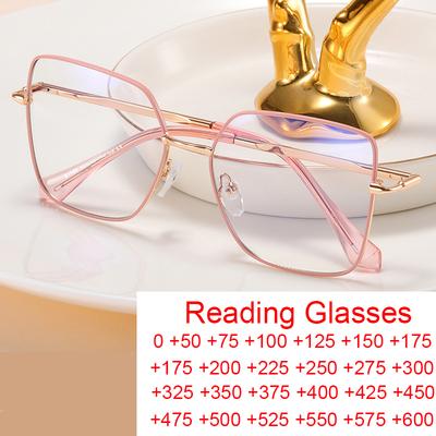 Modische übergroße quadratische Lesebrille für Damen, Marken-Brillengestell, Korrektionsbrille, Anti-Blaulicht-Brille für Presbyopie