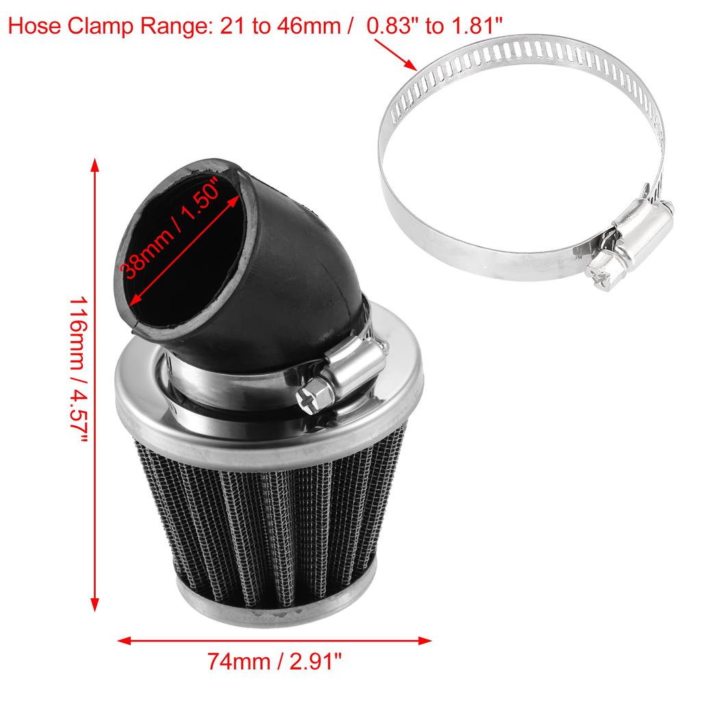 uxcell Round Taper Replacement Universal 38mm Elbow Conical Air Filter Round Taper Replacement for Motorcycles Silver Tone
