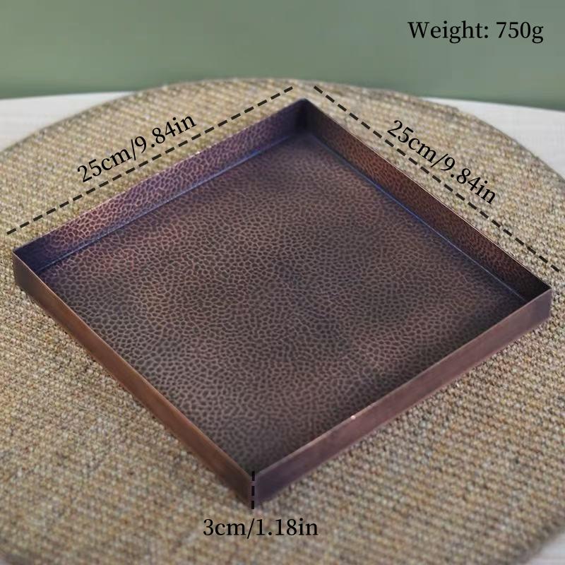 Rectangle Shape Copper Fruit Tray,Retro Engraving Hammer Texture Home Portable Food Plate,Snack Plate Table Wedding Decoration