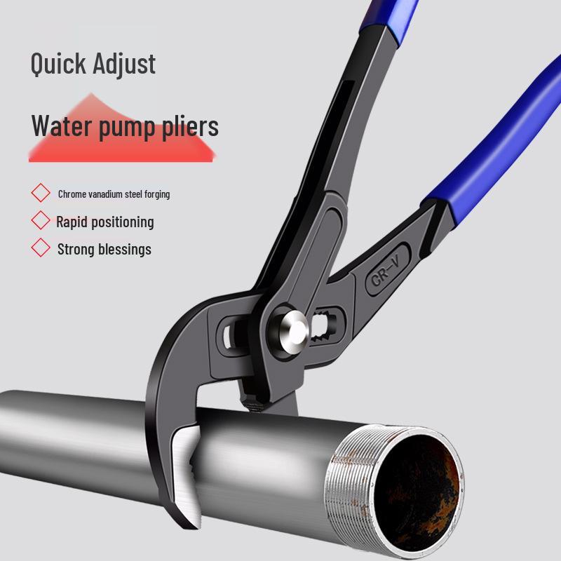 Adjustable Multifunctional Water Pump Pliers - Universal Large Opening Pipe Wrench with Movable Locking Mechanism.
