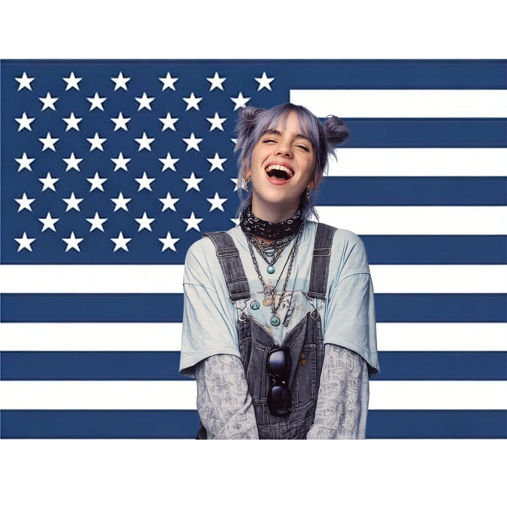 Billie Eilish Rosa Amerikanische Flagge Wandteppich, Lustiges Ästhetisches Wandbanner, Für Schlafzimmer Wohnheim College Party Dekoration