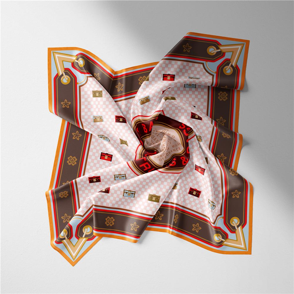 Twill Silk Scarf Woman Fashion Painting Square Scarves Wraps Bandana Small Hijab Silk Foulards Tie Headband Neckerchief 53CM