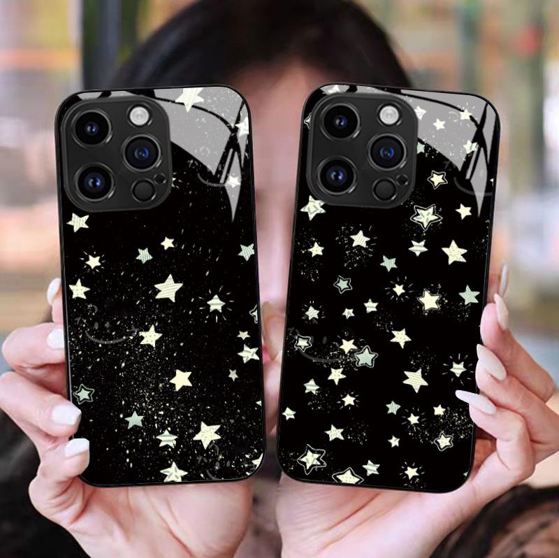 Fashion Ins Full Screen Star Suitable for Apple 13 Mobile Phone Case Iphone17 Glass Case 15pro Hard Case Protective Case