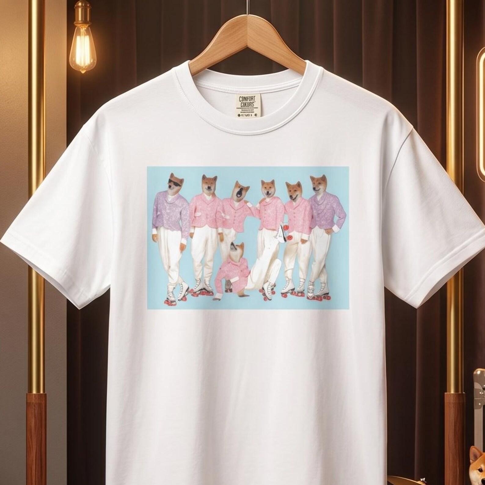 Shiba Inu Roller Skating Shirt, Retro Kawaii Dog Band Graphic Tee 3XL