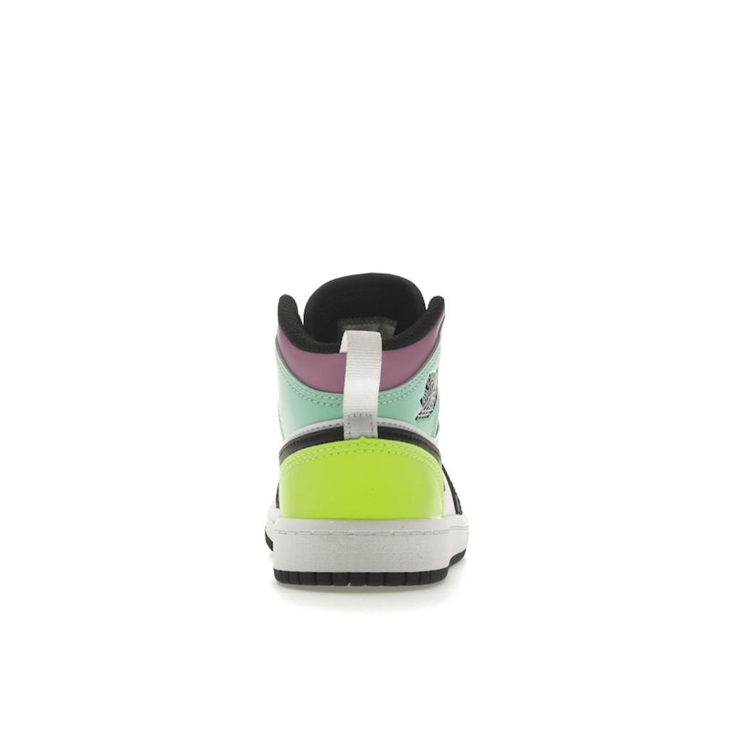 Air Jordan 1 Mid PS Pastel Kids Sneakers White Black Volt 640734-175