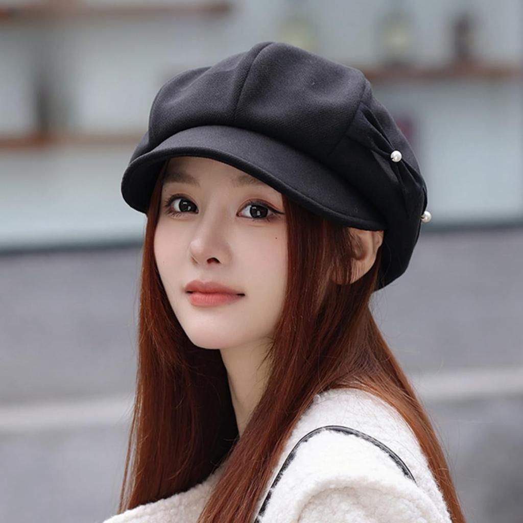 Hunting UV Slimming Stylish [Qzkouma] Casquette, Autumn/Winter Hat, Women's Cap, Warm, Windproof, Protection, Effect, ZUHB-810 (Black)