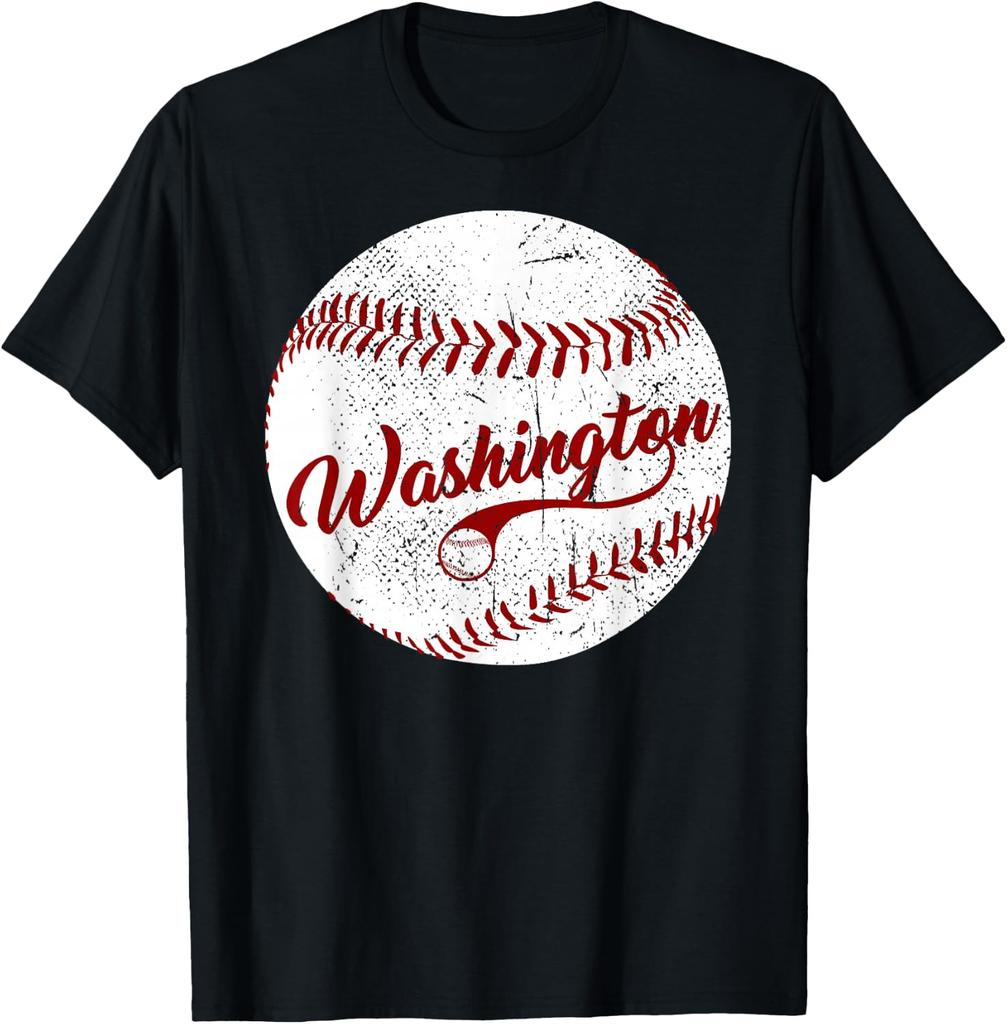 Washington Baseball Retro Distressed Graphic T-Shirt