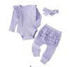 3PCS Infant Baby Girls Outfits Newborn Ruffled T-Shirt Romper Bodysuit + Pant + Headband Clothes Set Long Sleeve Fall Winter Clothing Suits