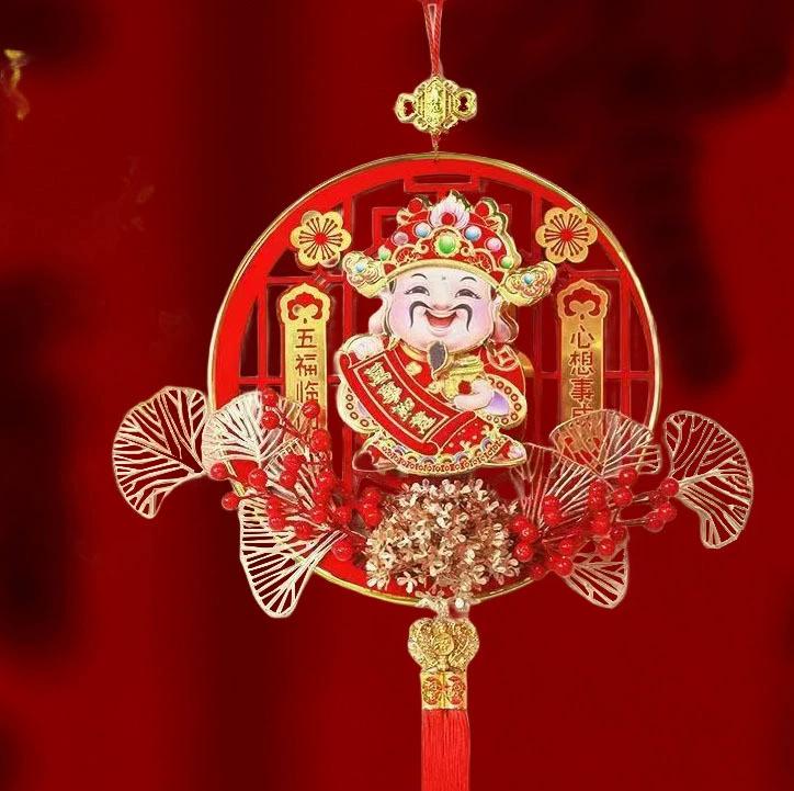 2026 Electric Shaking Head God Pendant New Year God of Wealth Hanging Statue Spring Festival Red Chinese Knot Pendant Decoration