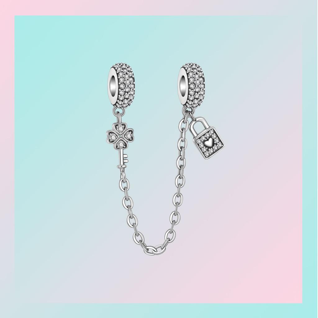Koperen slot liefde klaver sleutel boetiek veiligheidsketting past op originele armband bedels ketting Doe-het-zelf vrouwelijke sieraden