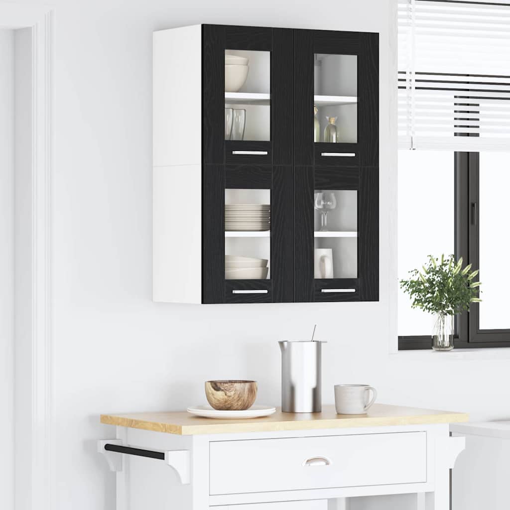 Wall Mounted Cabinet with Door 2 Pcs Black Oak Effect 60 X 31 X 40 Cm