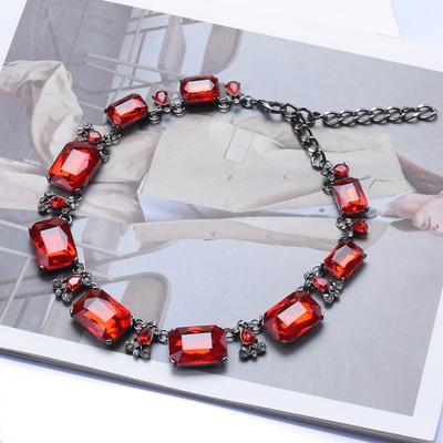Fashion Popular Red Glass Exaggerated Necklace Jewelry Gift Accessories Women'S Collarbone Chain