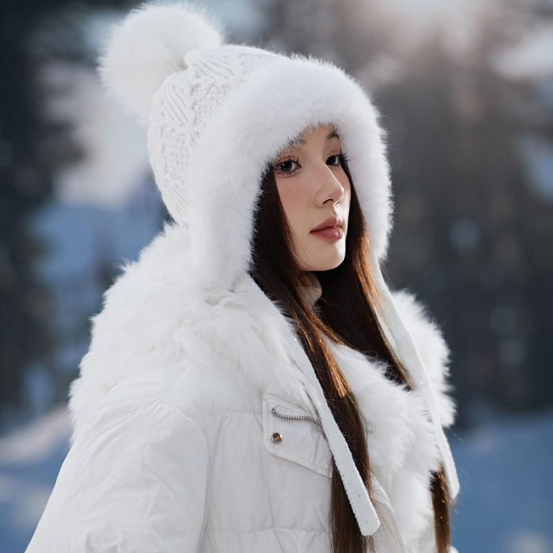 

New Plush Lei Feng Hat for Women In Winter Riding Thickened Warm Ear Protection Knitted Wool Hat Northeast Cold Protection One Size