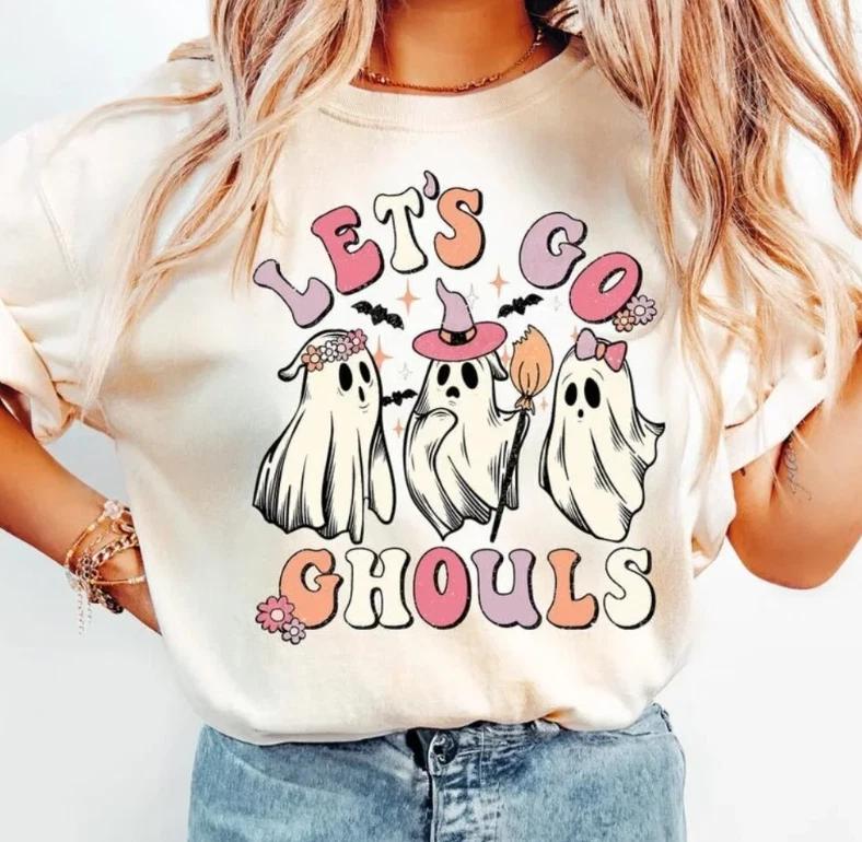 Let's Go Ghouls Ghost Retro Halloween Funny Halloween T-Shirt