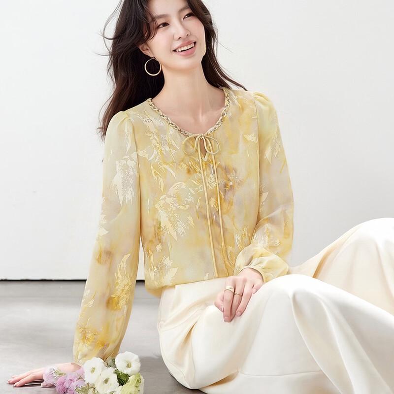 CARBAMMI Ink Print Chiffon V-Neck Blouse XL