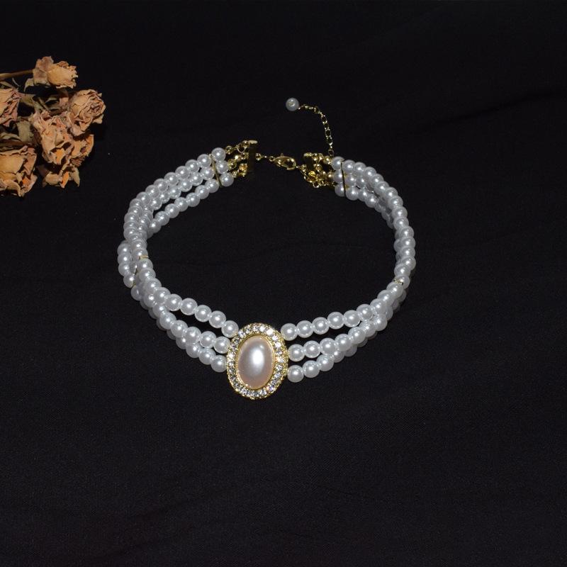 Retro Court Style Double Layer Pearl & Diamond Necklace - Elegant Choker for Women