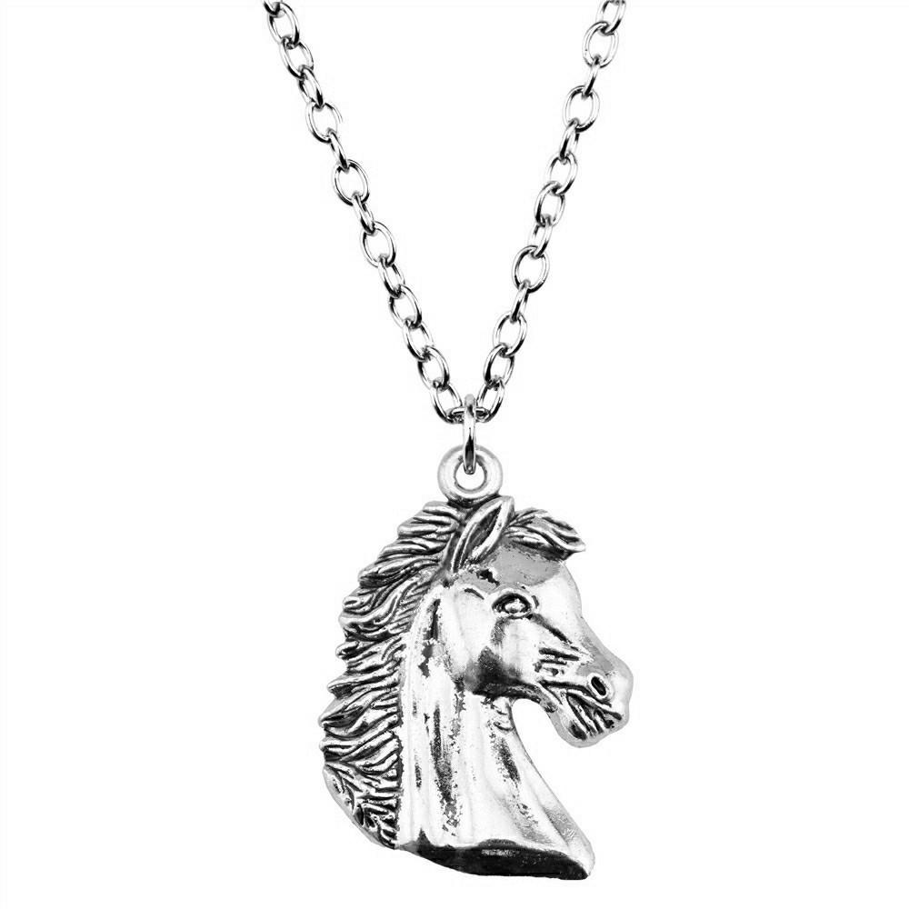 Horse Head Pendant Necklace Equestrian Cowboy Western Style Jewelry 45cm or 70cm long chain