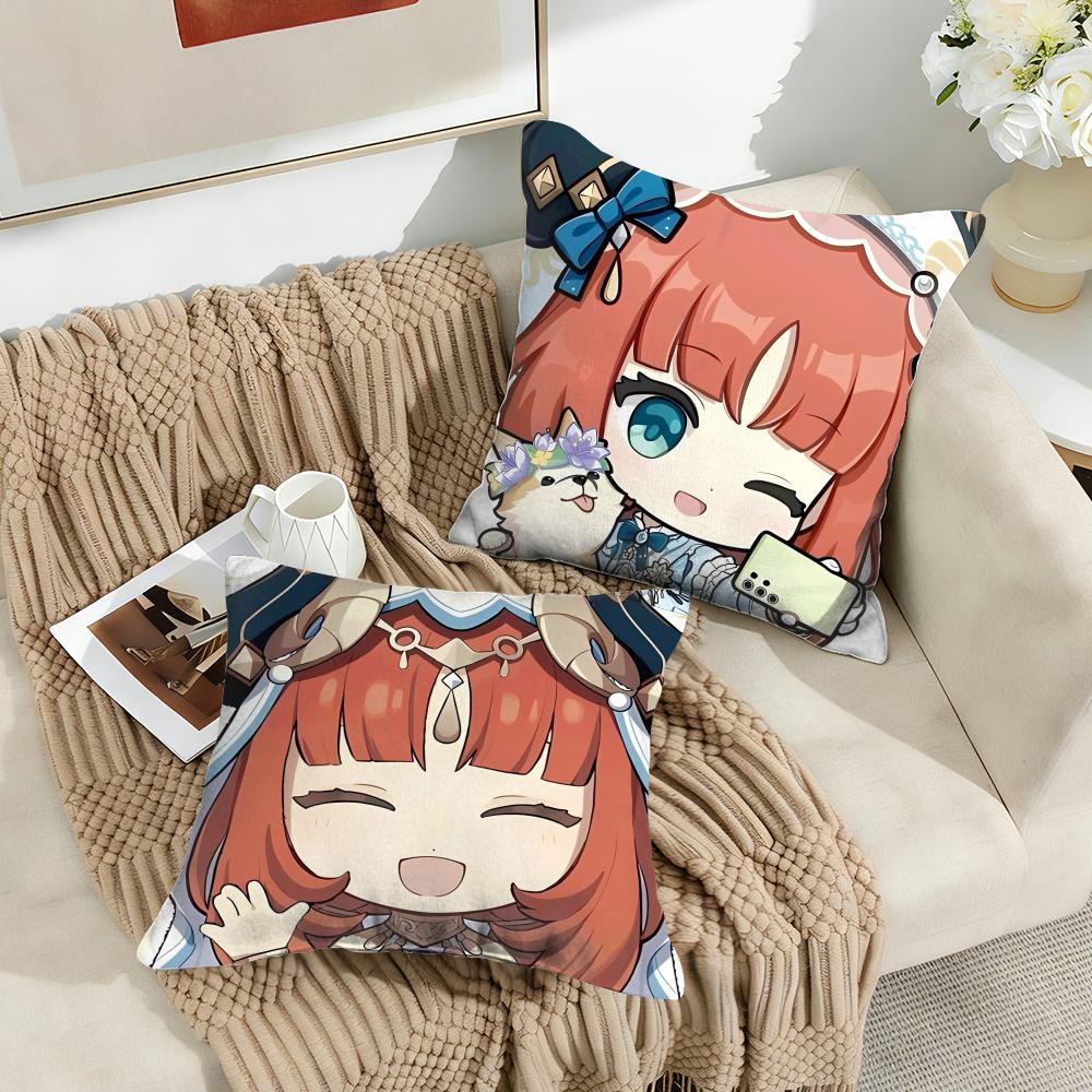 Nilou Cute Genshin Impact Cushion Cover Silky Short Plush Invisible Zipper Dustproof Sofa Pillow Case For Home Decor