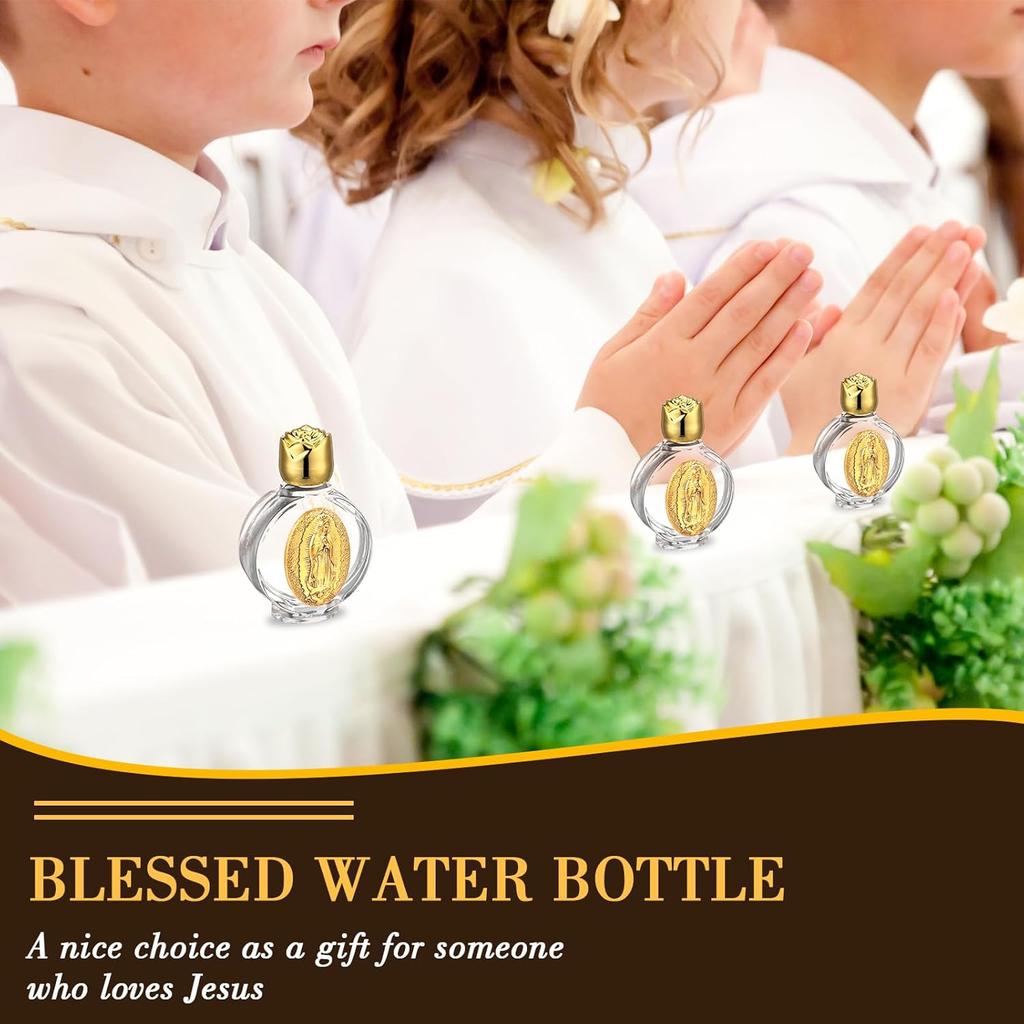 SacredVials - 12 Blessed Holy Water Containers of 0.5 floz, Glass Vessels with Colored Caps and Communion Gift Packaging for Church and Family (Gold,