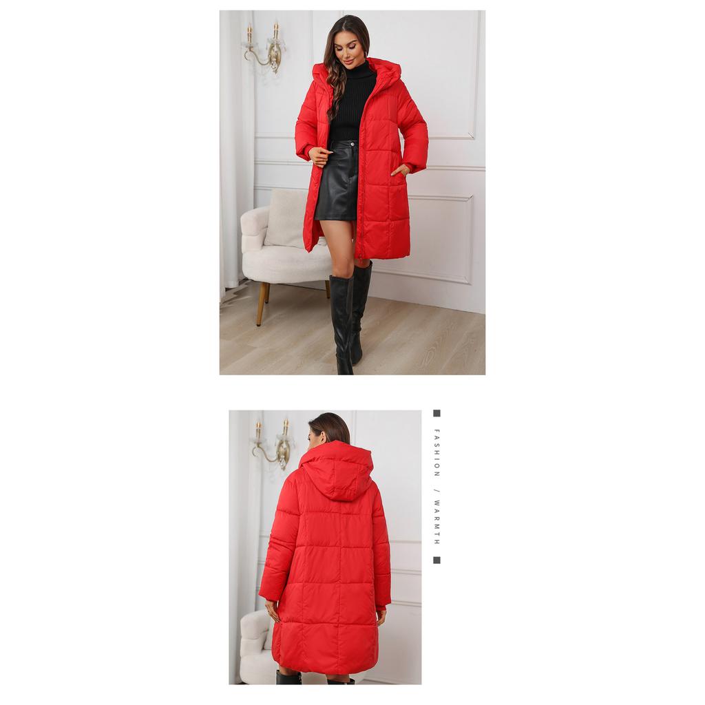 2025 Winter Damen Kapuzenparka, Mittellang Slim Fit Thermobaumwollmantel mit Daunenfüllung, Warme gefütterte Winterjacke für kaltes Wetter