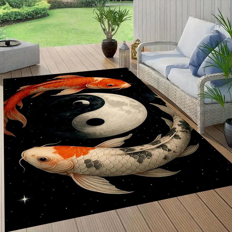 Yin Yang Fish Style Crystal Velvet Rug, Soft Anti‑Slip Crystal Velvet Carpet for Living Room Bedroom Home Decor