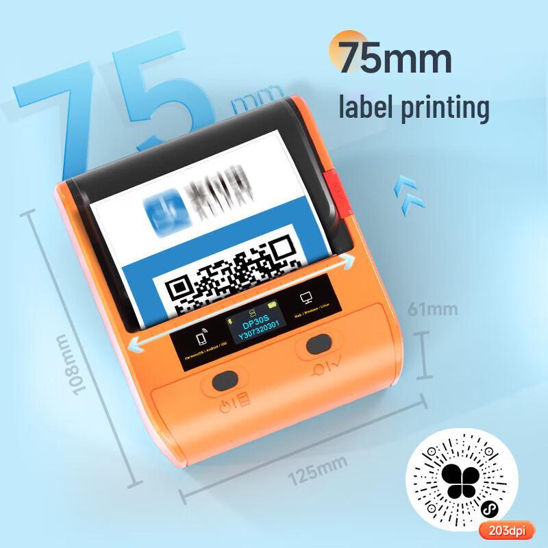 Detong DP30S Portable QR Code and Barcode Label Printer CN plug (adapter included)