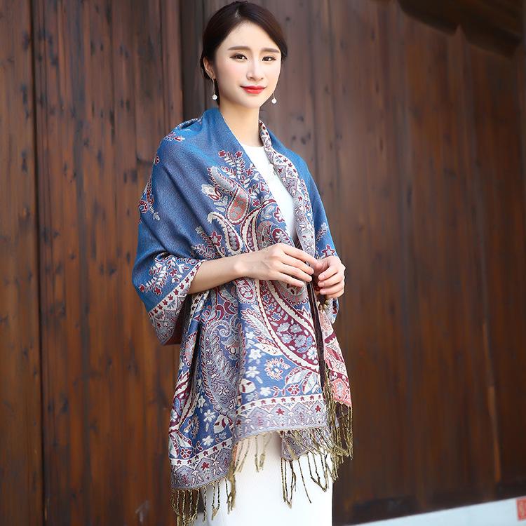 2024 Ethnic-Inspired Retro Jacquard Silk Scarf for Women - Warm Autumn & Winter Shawl