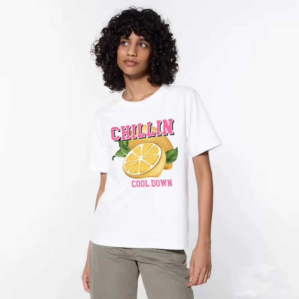 Chillin Orange Lemon Aesthetic Graphic Tees Women Oversized Streetwear T-Shirts Cute Food T Shirt Unisex Summer Fashion Clothes