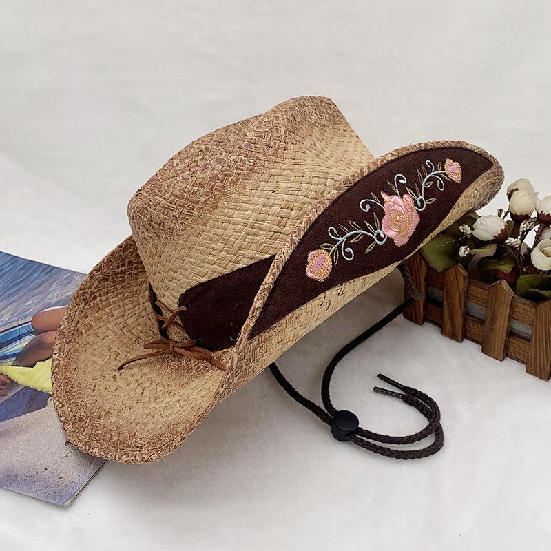 Lafite Hand-Woven Holiday Shade Cowboy Hat Crimped Embroidered Straw Hat