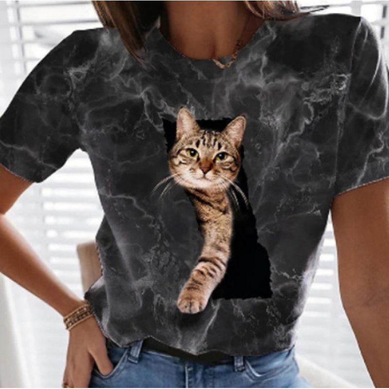 Summer Women's Short Sleeved T-shirt Cute Cat 3D Printed Fashionable Loose Casual Round Neck T-Shirts Women’s