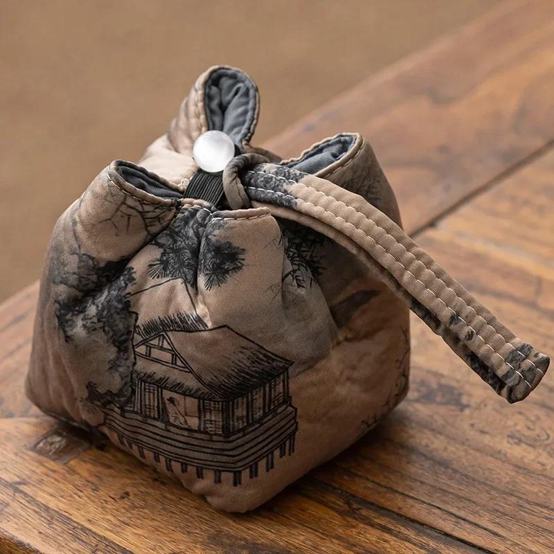 Дорожная сумка для хранения чайной посуды, портативный чехол для чайной чашки для кемпинга на открытом воздухе, аксессуары для чайной церемонии, винтажные сумки-органайзеры для ювелирных изделий