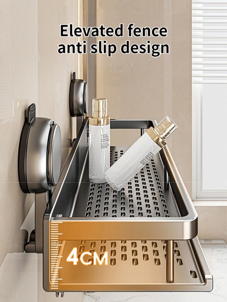 No Drill Suction Cup Suction Bathroom Rack Bathroom Shelf Toilet Space Aluminum Hanging Rack Bathroom Organizer Hang On The Wall