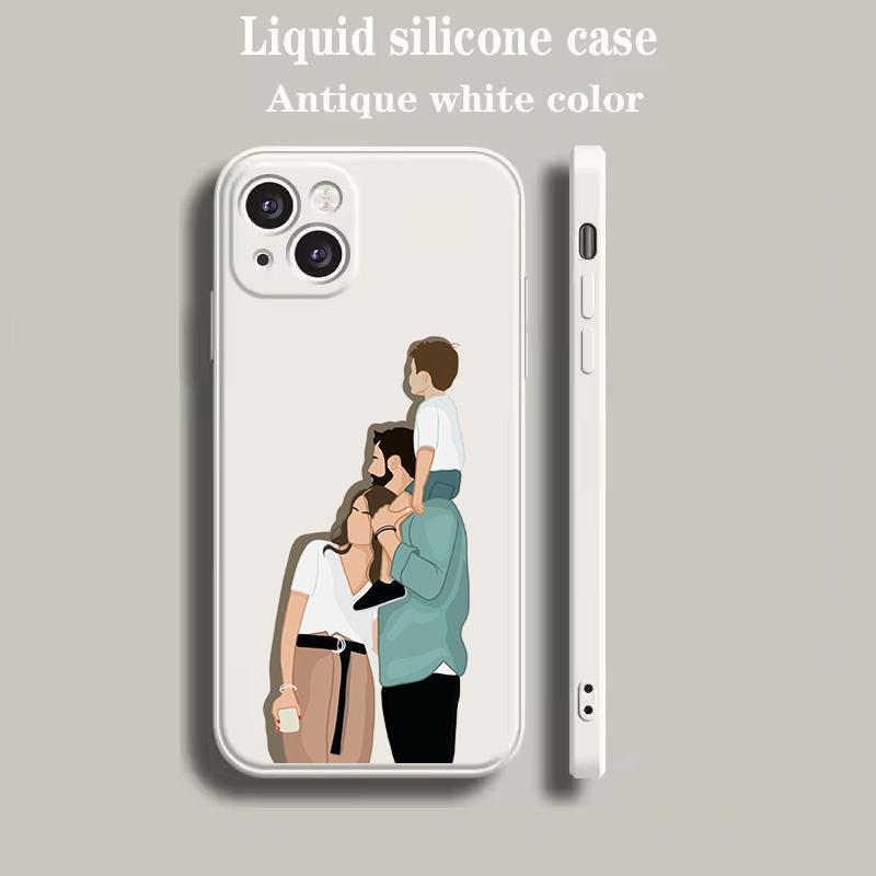 Luxus Farb-Handyhülle Für iPhone 15 14 13 12 mini 11 Pro Max XS X XR SE 7 8 Plus Silikon Beige Hülle Baby Mädchen Mutter Familie