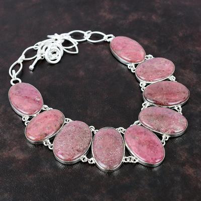 Κολιέ Rhodonite 925 Κολιέ από ασήμι 925 Κοσμήματα με αληθινά πολύτιμους λίθους Χειροποίητο κολιέ με ρυθμιζόμενη αλυσίδα Μοντέρνο δώρο κοσμημάτων για τη μητέρα