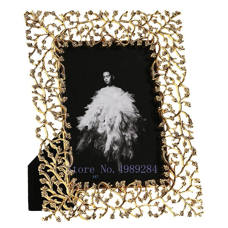 Creativity Photo Frame Metal Golden Leaves Modern Home Desktop Decoration Golden Picture Frame Photo Storage Display Decoration