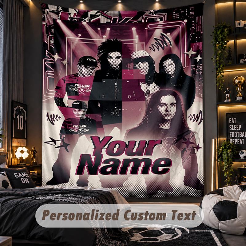 Arazzo da Parete Personalizzato, Nome Stampato Personalizzato Tokio Hotel, Arte da Parete in Tessuto per Sfondo Stanza Interna