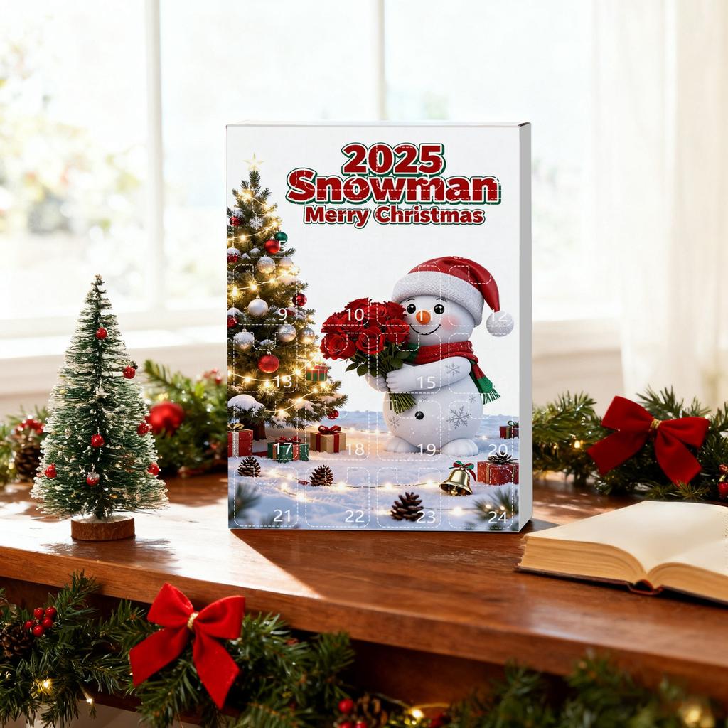 Juladventskalender, 24 dagars adventskalender, Inkluderar snögubbar och tomtehattar, Multifunktionella juldekorationer, 2D hängande gåva.