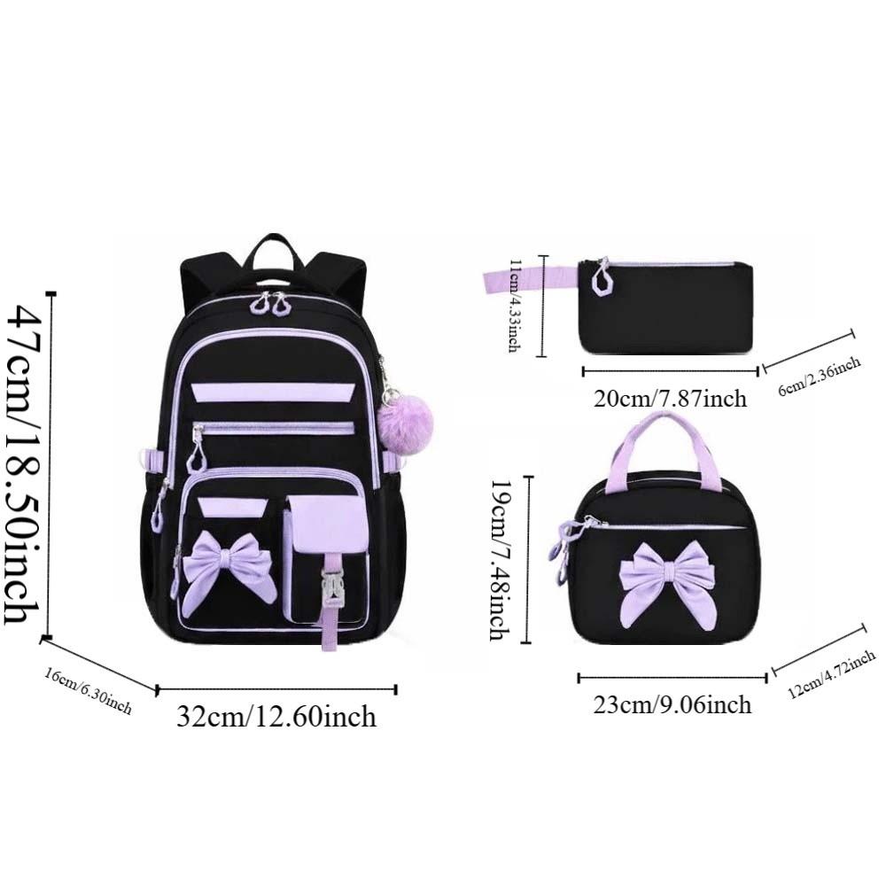 Zaino a tre pezzi per la scuola Zaino casual per studenti Zaino in nylon leggero con fiocco Quotidiano