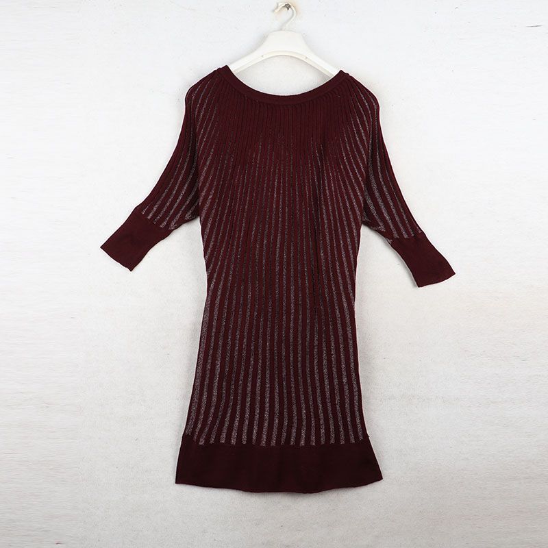 Sunshine House Autumn and Winter Export European and American plus Size Women's Clothes round Neck Stripes Long Sleeves Dress Sweater Knitted Dress