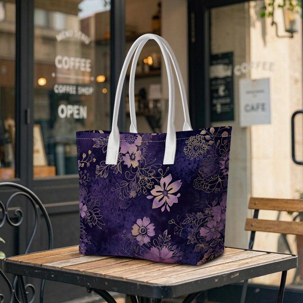 Purple Floral Women Casual Tote Bag Daily Handbag