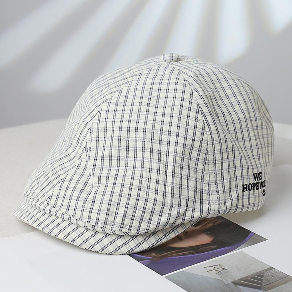 Korean Sweet Plaid Beret Hat for Women Letter Embroidery Sunshade Painter Artist Forward Cap Girls Fashion Outdoor Hat
