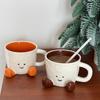Keramik Kaffeetasse Milchbecher mit Füßen Neuheit Kaffeetassen Cartoon Keramik Tasse mit Süßem Ausdruck Kaffee Milch Tee Trinkgeschirr
