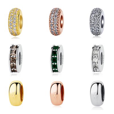 Authentic 925 Sterling Copper Bead Charm Classic Shine Open Bangle Spacer Charms Stopper Fit  Bracelets Women DIY Zircon