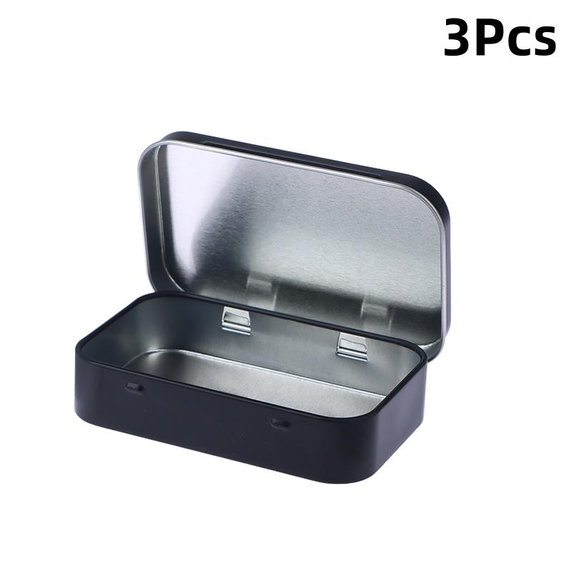 3 ks malá prázdná kovová plechovka na peníze, mince, sladkosti, klíče, organizér, plechovka pro survival kit, stříbrná, černá, zlatá, bílá, s výklopným víkem, krabička na šperky